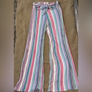 American Threads Flared stripe Crinkle Pants, Tie Elastic Waist, Y2K juniors L​